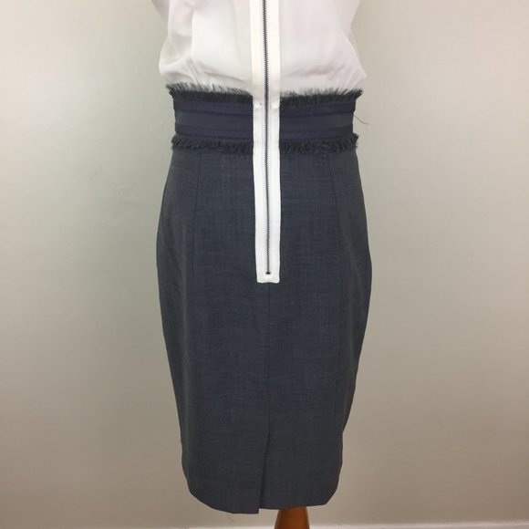 REBECCA TAYLOR Ivory Gray Silk Wool Blend Ruffle Short Sleeve Dress - Picture 12 of 15